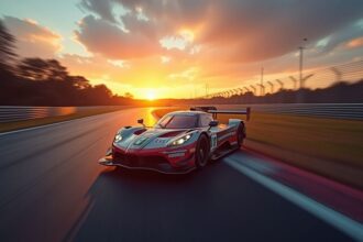 Voiture de sport sur un circuit de pilotage en France