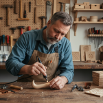Entre tradition et modernité : le retour des outils de marquage Artisan middleaged graveur de bois en atelier