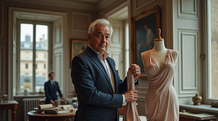 Homme élégant en costume vintage dans un atelier parisien