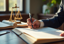 Avocat dans un bureau moderne avec code civil ouvert