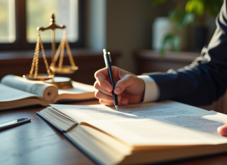 Avocat dans un bureau moderne avec code civil ouvert