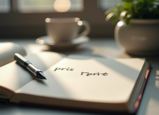 Bureau moderne avec livre de grammaire française ouvert