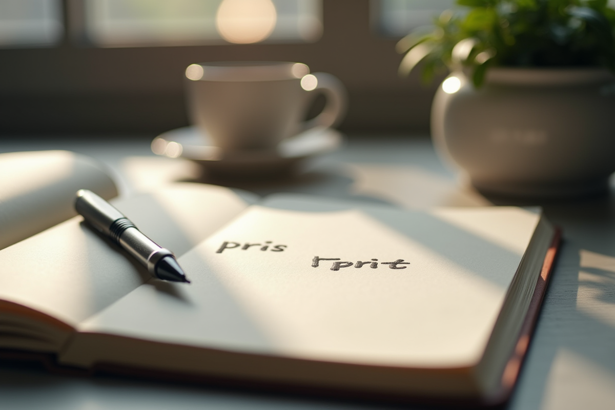 Bureau moderne avec livre de grammaire française ouvert