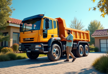 Camion benne de 3,5 tonnes dans une allée en banlieue