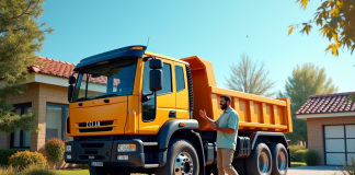 Camion benne de 3,5 tonnes dans une allée en banlieue