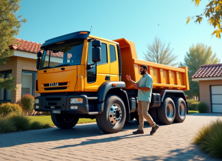 Camion benne de 3,5 tonnes dans une allée en banlieue