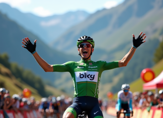 Mark Cavendish célèbre sa victoire au Plateau de Beille