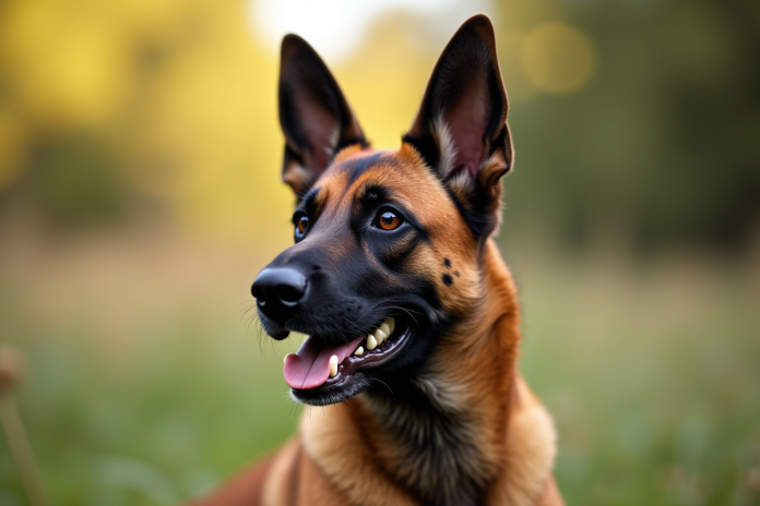 chien-belgian-malinois-sedentaire Chien Belgian Malinois assis calmement en lumière naturelle