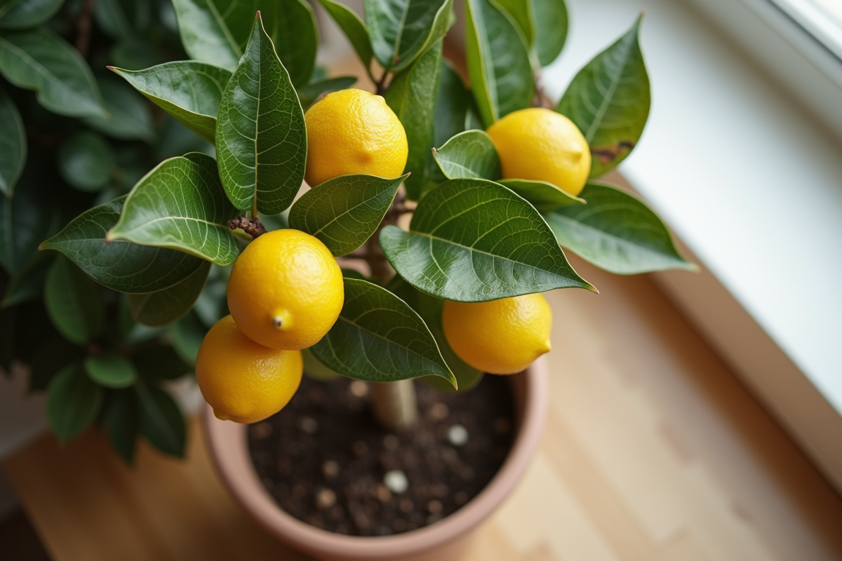 Citronnier en pot montrant des signes de maladie sur les feuilles