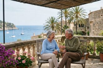 Couple de seniors profitant de la mer Méditerranée sur la Côte d'Azur