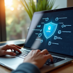 Écran d'ordinateur avec VPN dans un bureau lumineux