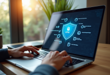 Écran d'ordinateur avec VPN dans un bureau lumineux