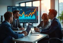 Groupe de professionnels financiers dans un bureau lumineux