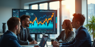 Groupe de professionnels financiers dans un bureau lumineux