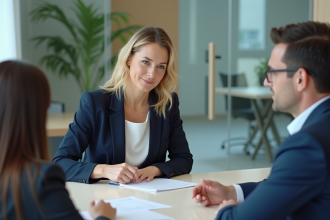 Femme d'affaires en réunion avec un client dans un bureau moderne