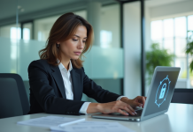 L’évolution de la finance avec l’utilisation du coffre-fort de Nibelis Femme d'affaires concentrée devant un coffre numérique