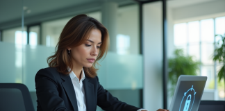 L’évolution de la finance avec l’utilisation du coffre-fort de Nibelis Femme d'affaires concentrée devant un coffre numérique