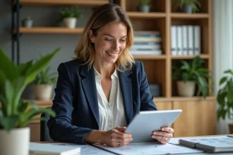 Femme d'âge moyen analysant des graphiques d'investissement durable