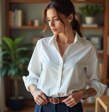 Tenue idéale : Quelle est la partie la plus importante ? Découvrez nos conseils de style Femme élégante en bureau lumineux avec chemise blanche