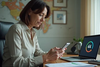 Femme d affaires concentrée sur son smartphone dans un bureau