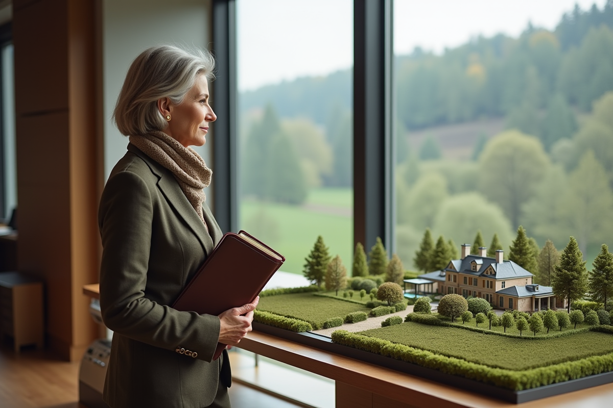 Femme sophistiquée regardant un modèle de vignoble