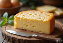 Gros plan sur un fromage corse avec un couteau rustique
