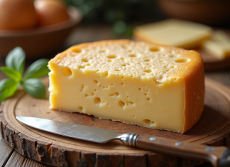 Gros plan sur un fromage corse avec un couteau rustique