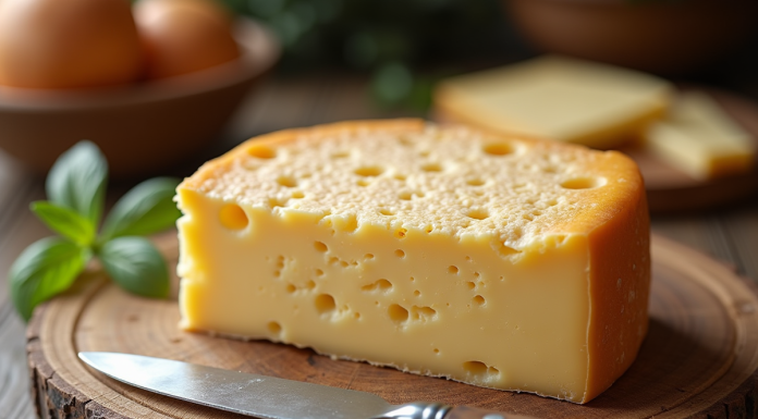 Gros plan sur un fromage corse avec un couteau rustique