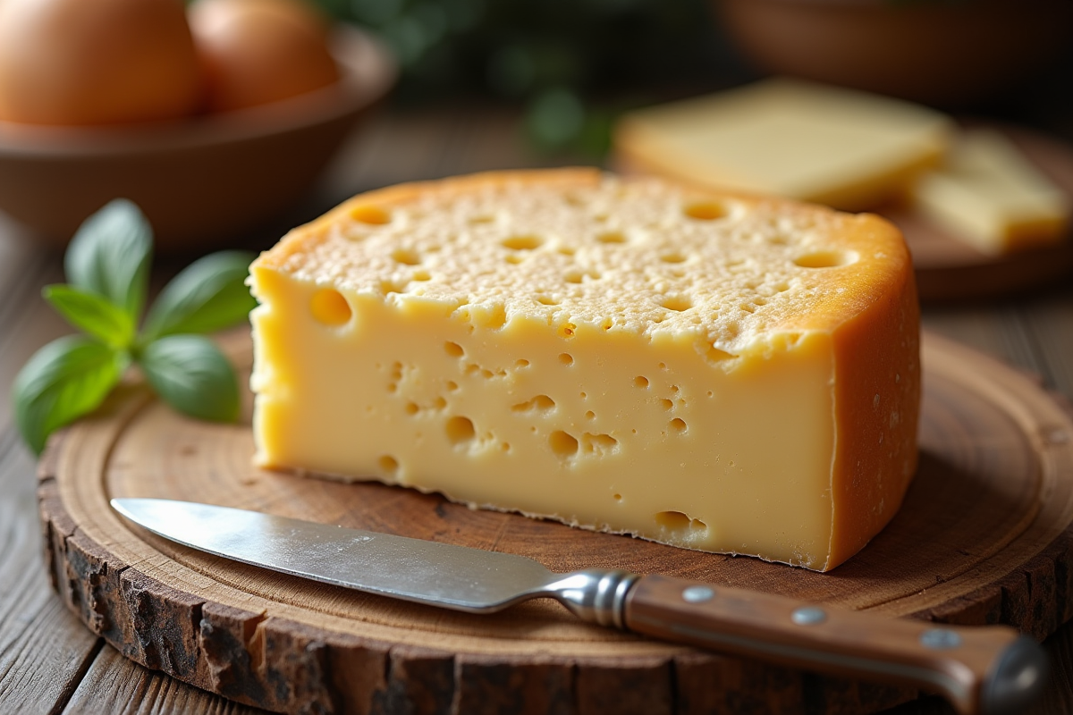 Gros plan sur un fromage corse avec un couteau rustique