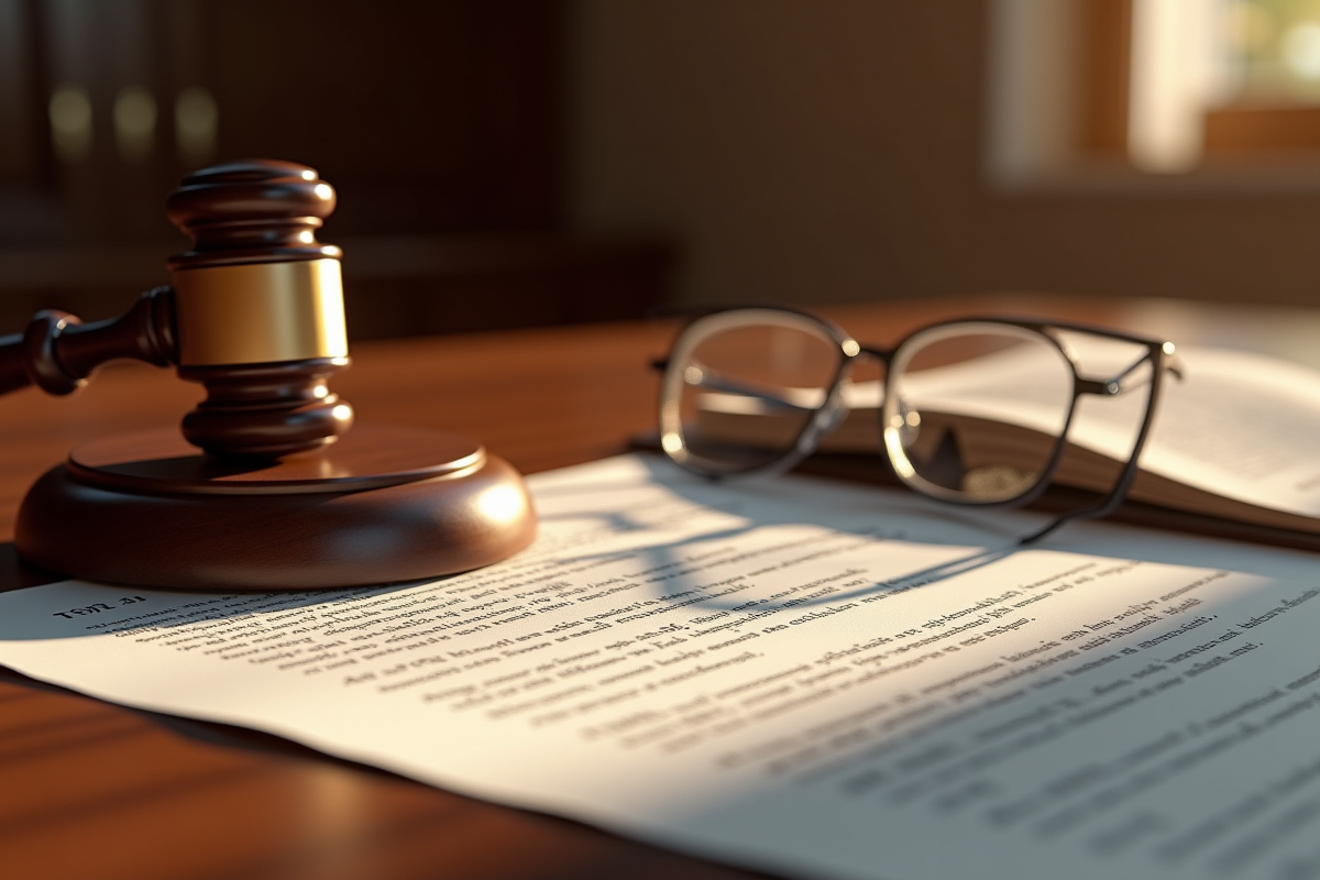 Gavel de juge et article de loi sur un bureau officiel