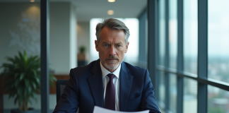 Homme d'affaires en costume dans un bureau moderne