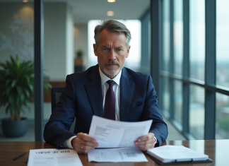 Homme d'affaires en costume dans un bureau moderne
