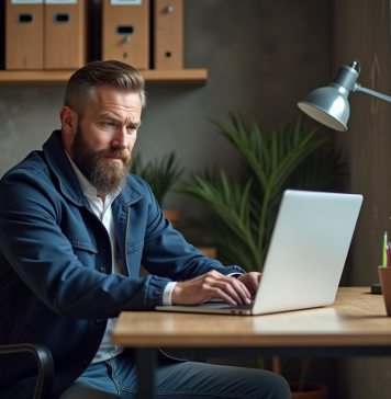Où acheter du matériel professionnel de bâtiment : top des sites de vente en ligne Homme en bureau de construction regardant un site web