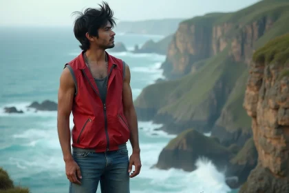 Jeune homme debout sur une falaise côte océan