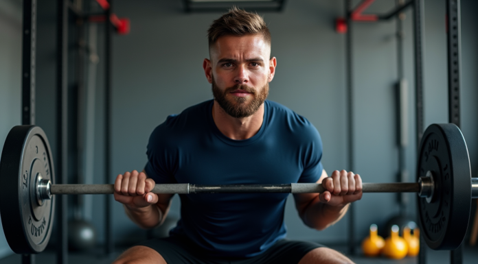 Maximisez votre performance avec des séances EMOM en CrossFit Homme athlétique en pleine répétition de squats en salle de CrossFit