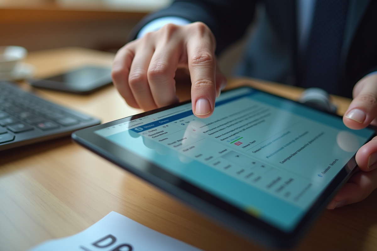 Homme utilisant une tablette pour consulter sa messagerie