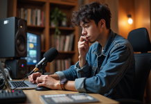 Mic : décryptage de cette technologie innovante en audio numérique Jeune ingénieur audio ajustant un microphone en studio