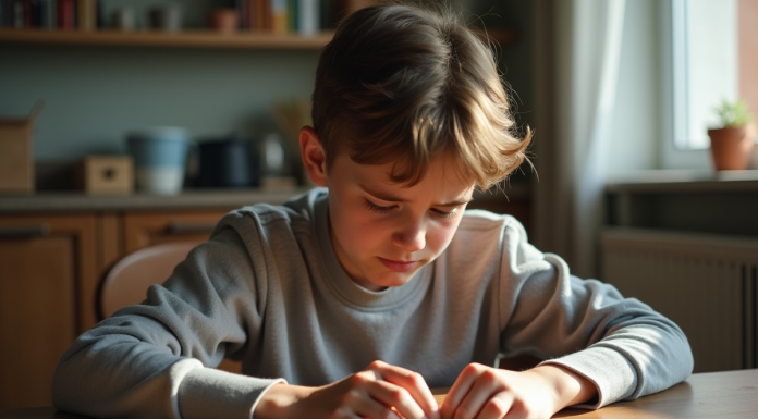 Jeune adulte examinant des pièces et billets devant lui