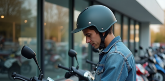 Les facteurs déterminants du prix d’une moto 50 cm³ neuve Jeune homme examine une moto 50cc dans un concessionnaire