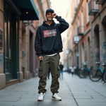 Jeune homme en streetwear dans une ville dynamique
