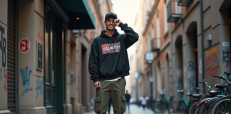 Jeune homme en streetwear dans une ville dynamique