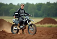 Jeune motard en motocross avec bike propre et équipement moderne