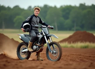 Jeune motard en motocross avec bike propre et équipement moderne