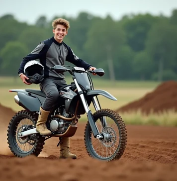 Jeune motard en motocross avec bike propre et équipement moderne