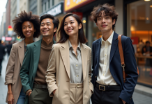 Groupe de jeunes adultes en mode cosmopolite dans la rue