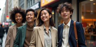 Groupe de jeunes adultes en mode cosmopolite dans la rue