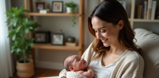 Enfants après 40 ans : quel impact sur la santé et la fertilité ? Maman souriante tenant son bébé dans un cadre chaleureux