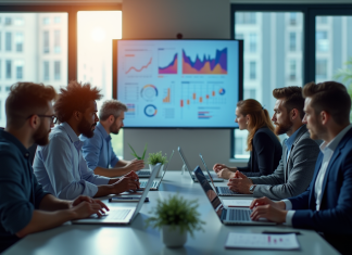 Groupe de professionnels collaborant dans un bureau moderne