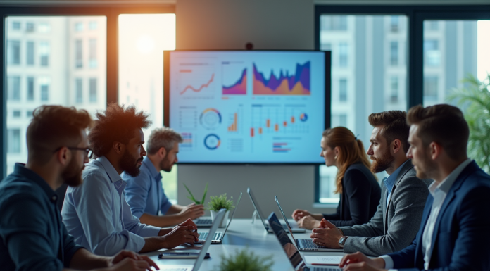 Groupe de professionnels collaborant dans un bureau moderne