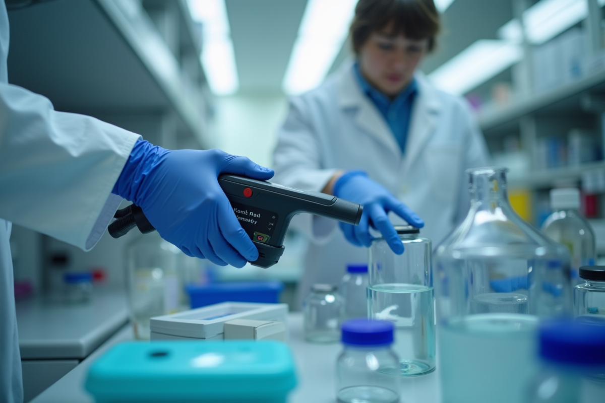 Zoom sur un badge de dosimetrie scanné dans un laboratoire